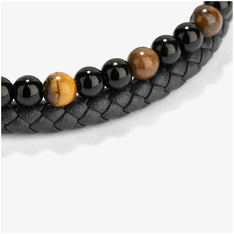 Pulseira Homem Cande Couro Castanho e Missangas