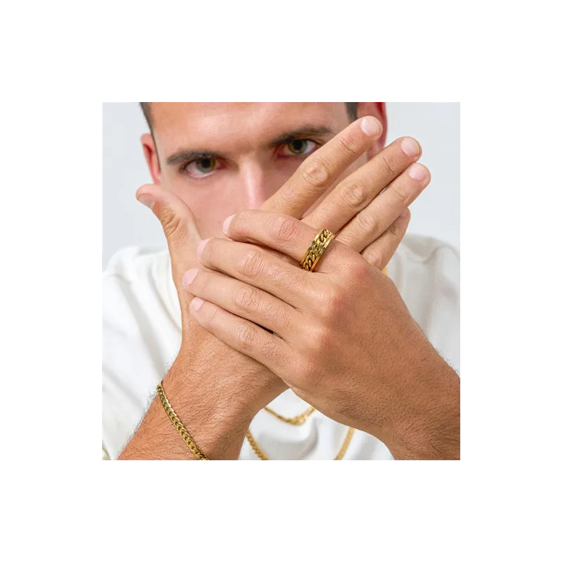 Anel Homem Cadeado Padlock Fino Dourado | Radiant