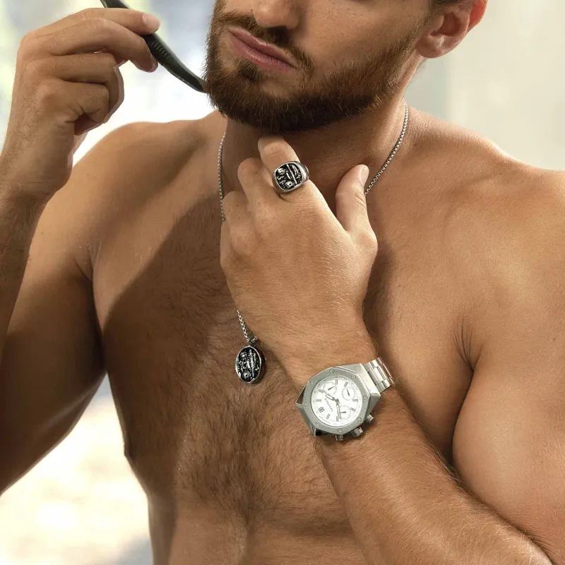 Anel Cacto Prateado e Preto T26 PEREIRA Homem RADIANT Joias