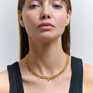 Colar Mulher Gaga Queen Ouro | Elos Dourados com Detalhes Refinados