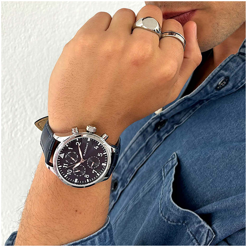 Radiant Caiman Relógio de Homem com Bracelete de Couro Azul