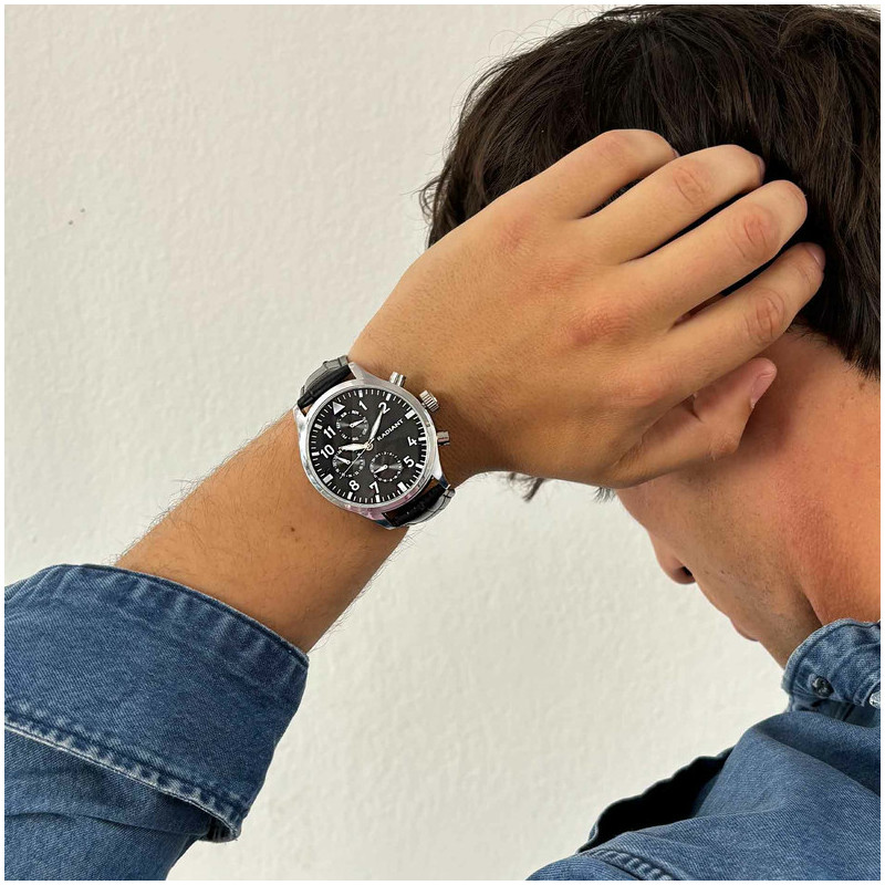 Radiant Caiman Relógio de Homem com Bracelete de Couro Preta