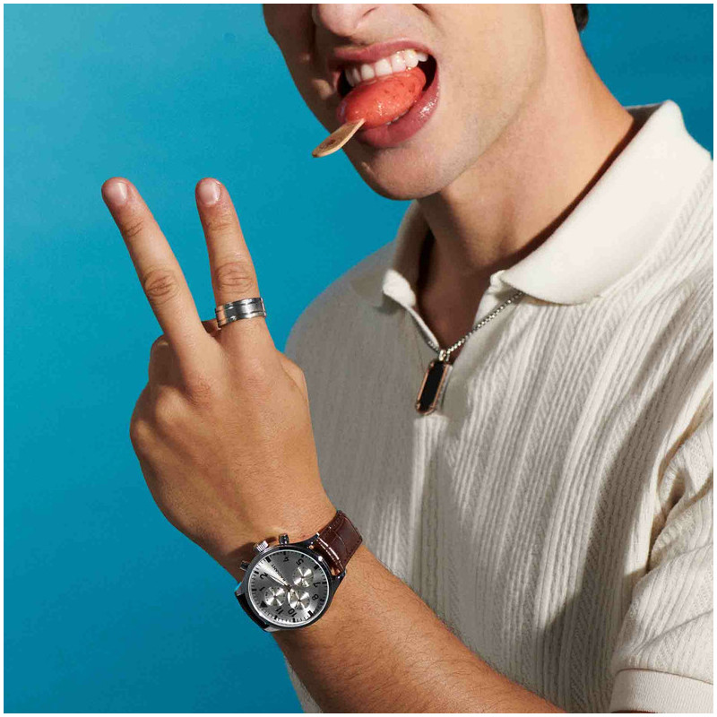Radiant Caiman Relógio de Homem com Bracelete de Couro Castanha