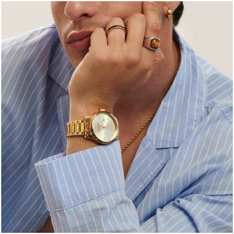 Radiant Victory Relógio de Homem Dourado Bracelete Aço