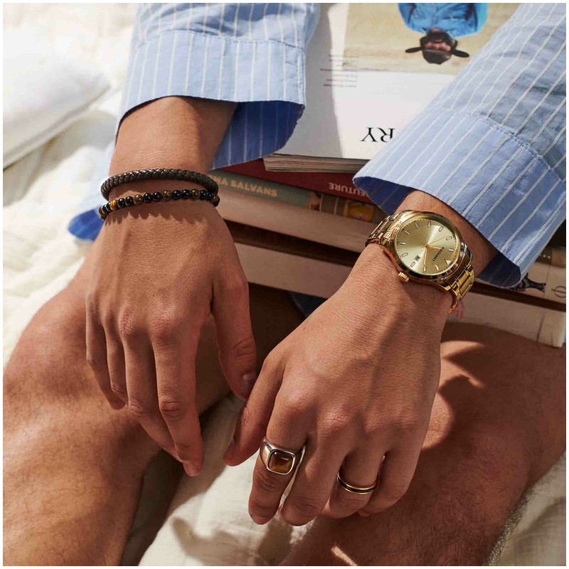 Radiant Victory Relógio de Homem Dourado Bracelete Aço