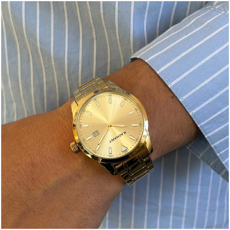 Radiant Victory Relógio de Homem Dourado Bracelete Aço