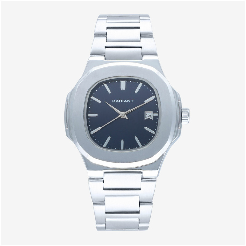 Radiant T-Time Relógio Homem Prateado Mostrador Azul Caixa Hexagonal
