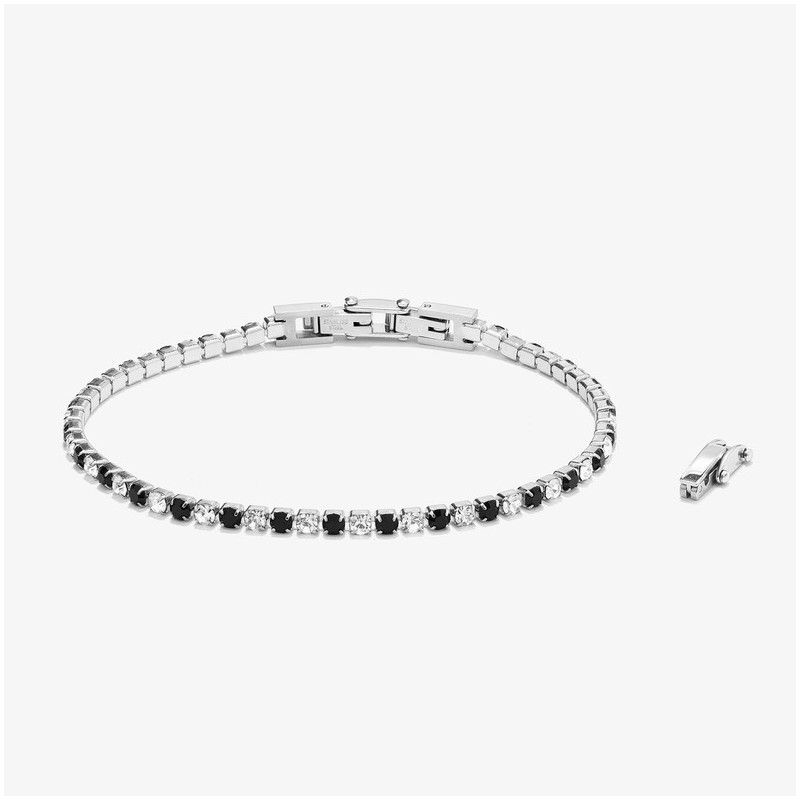 Pulseira Riviere Prateada Preta e Branca FREEDOM Homem RADIANT Joias