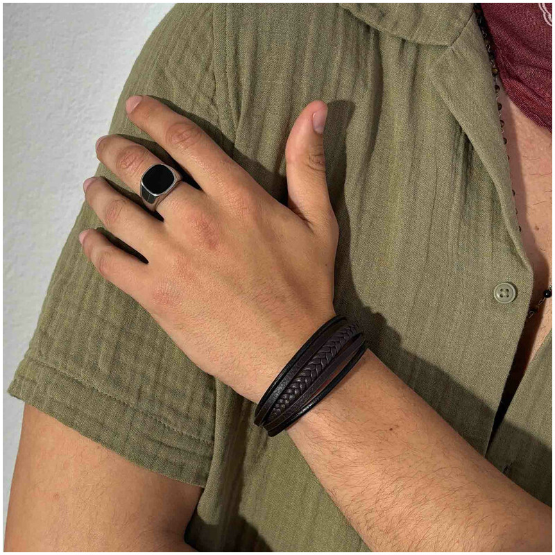 Pulseira Homem Cande Couro Preto