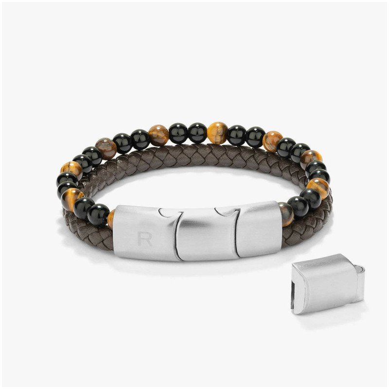 Pulseira Homem Cande Couro Preto e Missangas