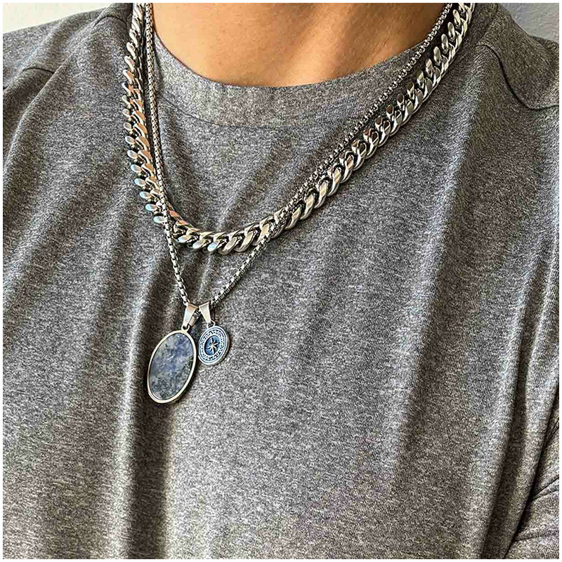 Colar Palau Homem Medalha Azul