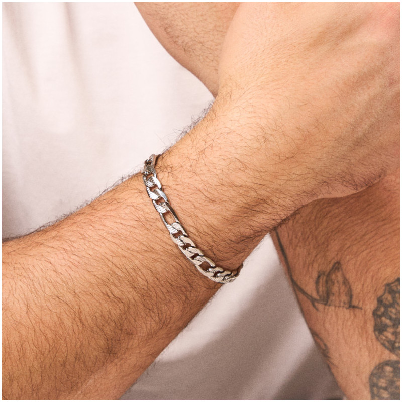 Bracelete Homem Padlock Texturado Prata