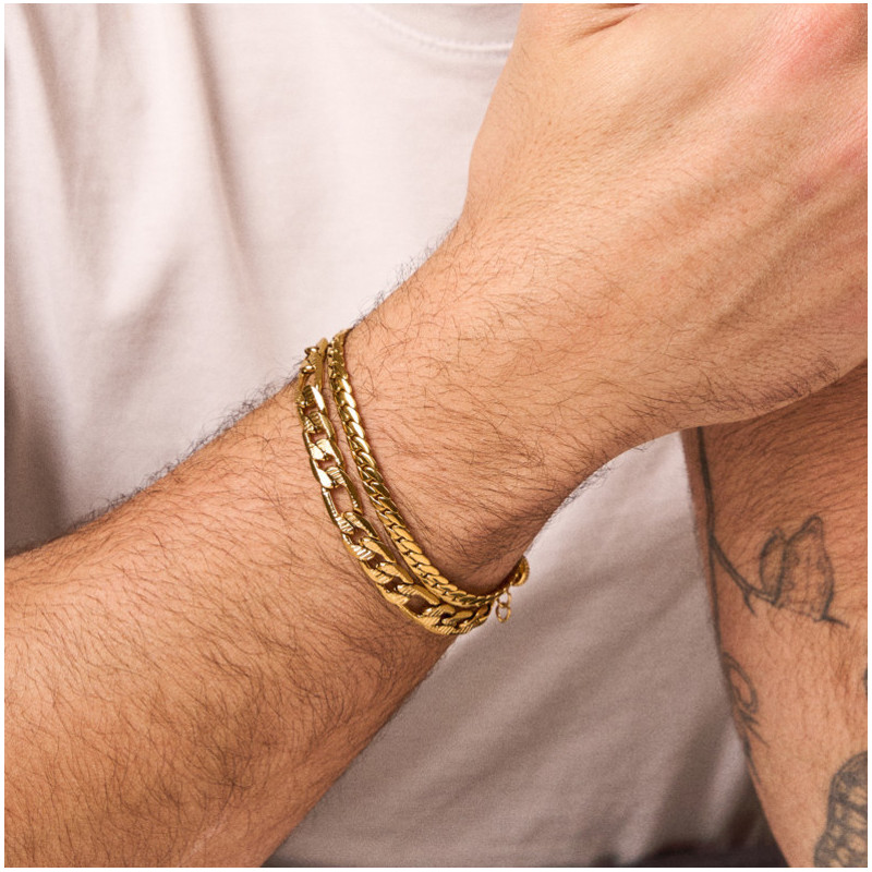 Bracelete Homem Padlock Texturado Ouro