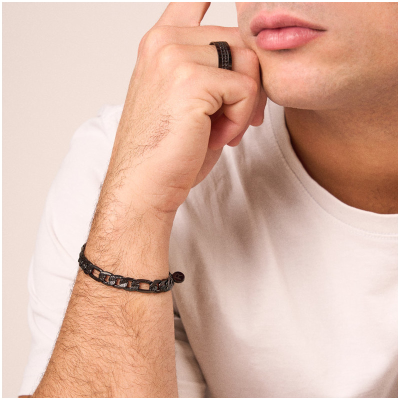 Bracelete Homem Padlock Texturado Preto