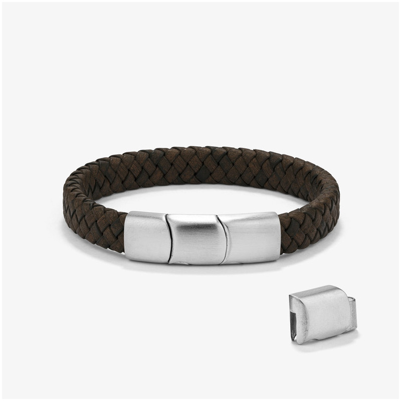 Pulseira Homem Trama Chocolate/Prata | Couro de Alta Qualidade