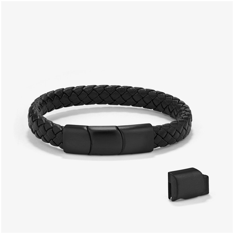 Pulseira Homem Trama Preto | Design Moderno em Couro