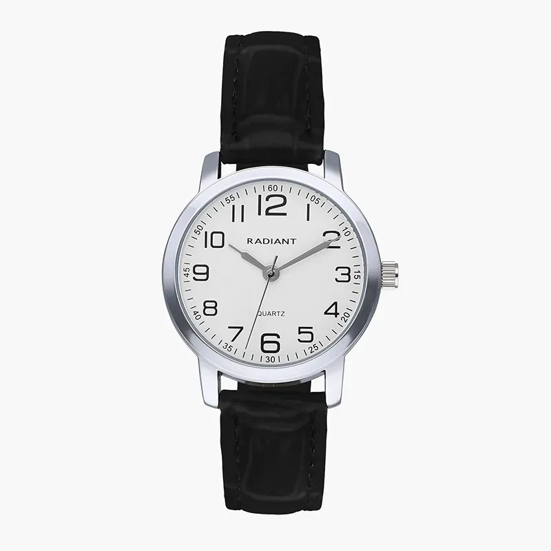 GRAND 34MM WHITE DIAL BLACK LEATHER STRA