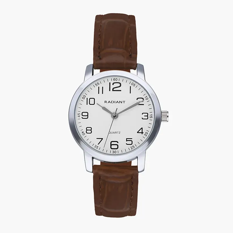 GRAND 34MM WHITE DIAL BROWN LEATHER STRA