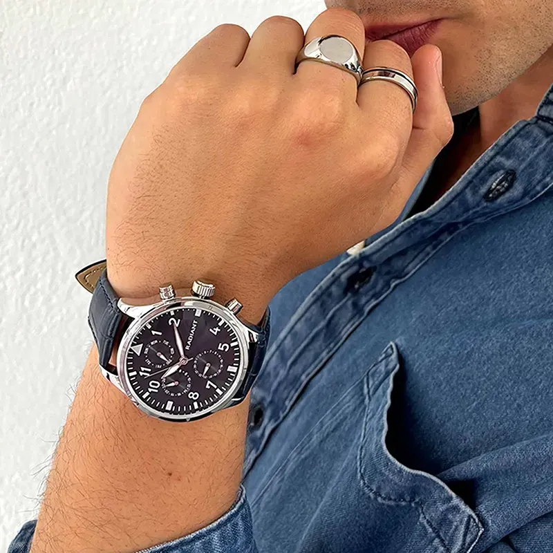 Radiant Caiman Relógio de Homem com Bracelete de Couro Azul