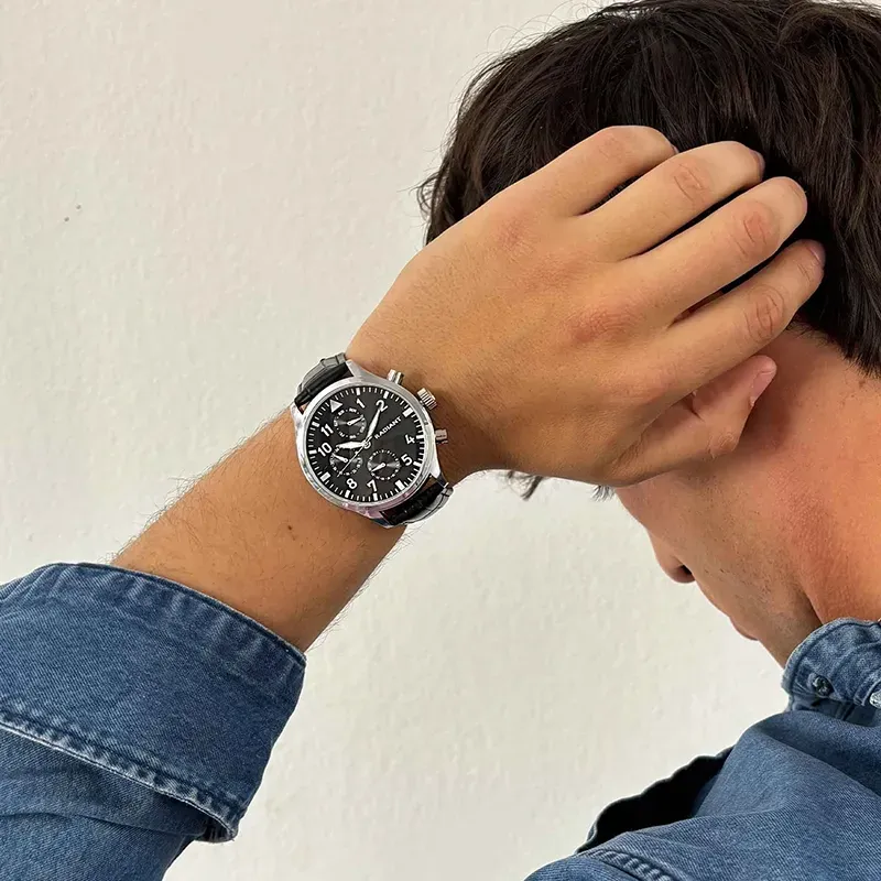 Radiant Caiman Relógio de Homem com Bracelete de Couro Preta