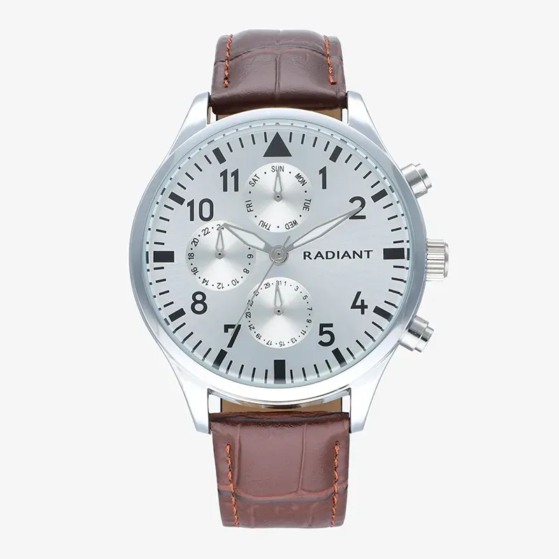 Radiant Caiman Relógio de Homem com Bracelete de Couro Castanha