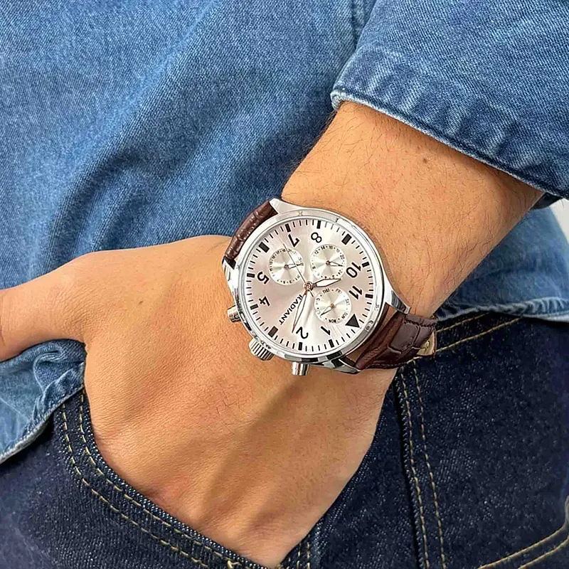 Radiant Caiman Relógio de Homem com Bracelete de Couro Castanha