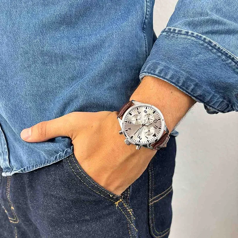 Radiant Caiman Relógio de Homem com Bracelete de Couro Castanha