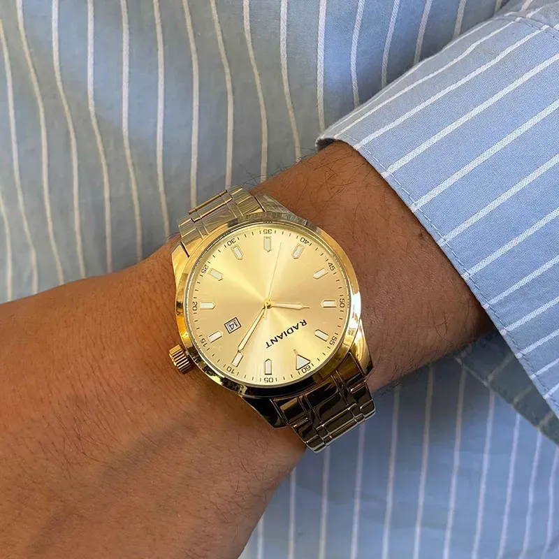 Radiant Victory Relógio de Homem Dourado Bracelete Aço