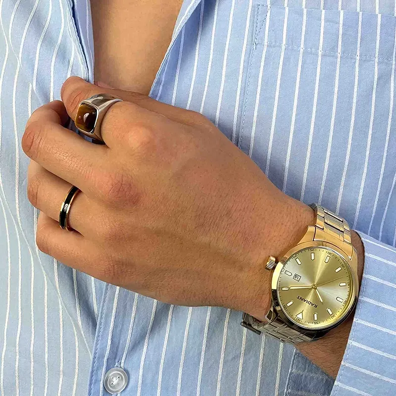 Radiant Victory Relógio de Homem Dourado Bracelete Aço