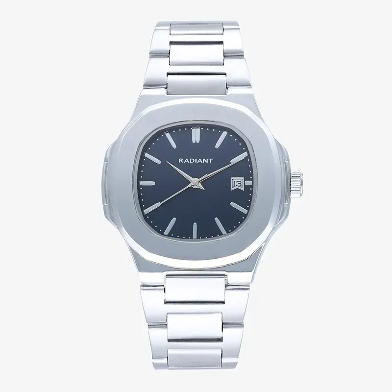 Radiant T-Time Relógio Homem Prateado Mostrador Azul Caixa Hexagonal