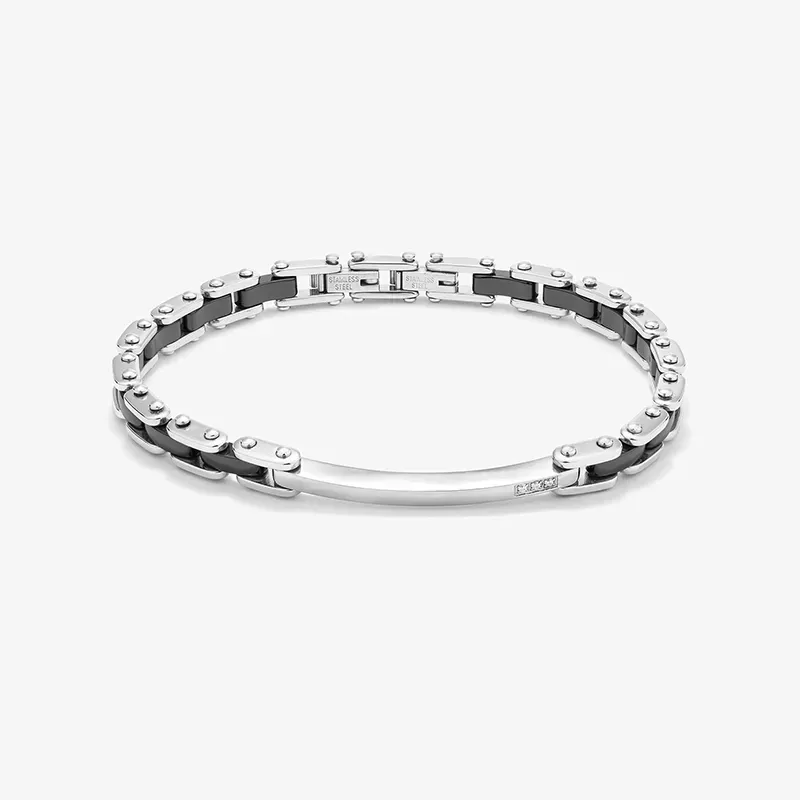 Pulseira Prateada e Preta CERAMIC Homem RADIANT Joias
