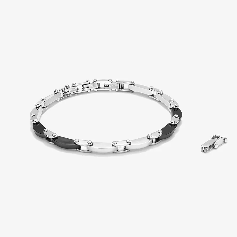 Pulseira Parafusos Prateada e Preta CERAMIC Homem RADIANT Joias