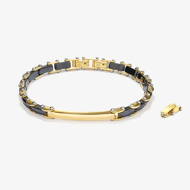 Pulseira Semi-Rigída Dourada e Preta CERAMIC Homem RADIANT Joias