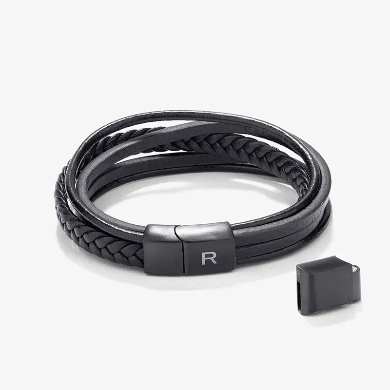 Pulseira Homem Cande Couro Preto