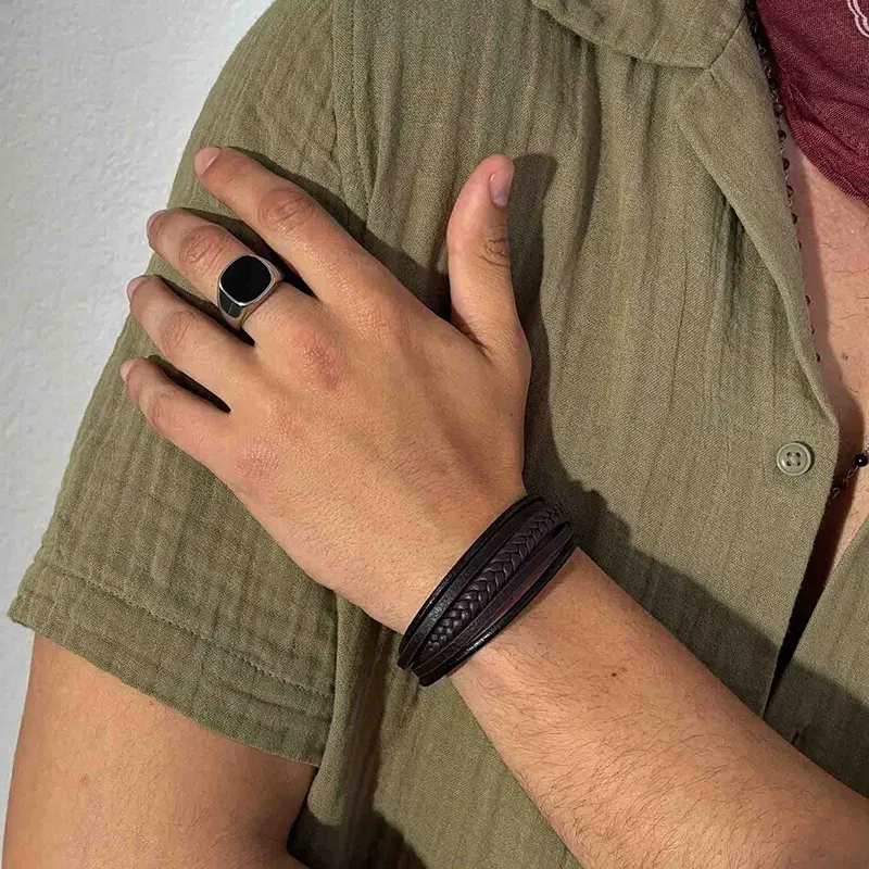 Pulseira Homem Cande Couro Preto