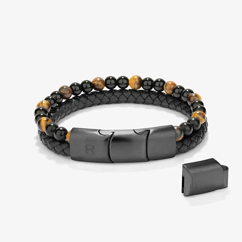Pulseira Homem Cande Couro Castanho e Missangas