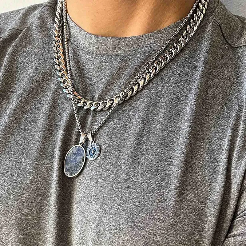 Colar Palau Homem Medalha Azul