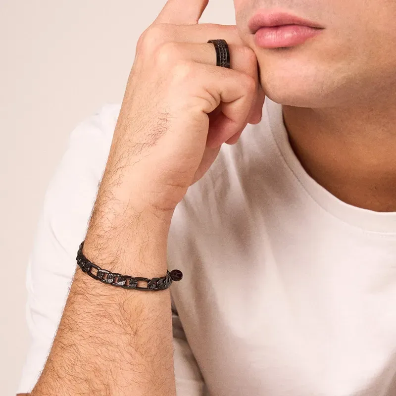 Bracelete Homem Padlock Texturado Preto  | Radiant