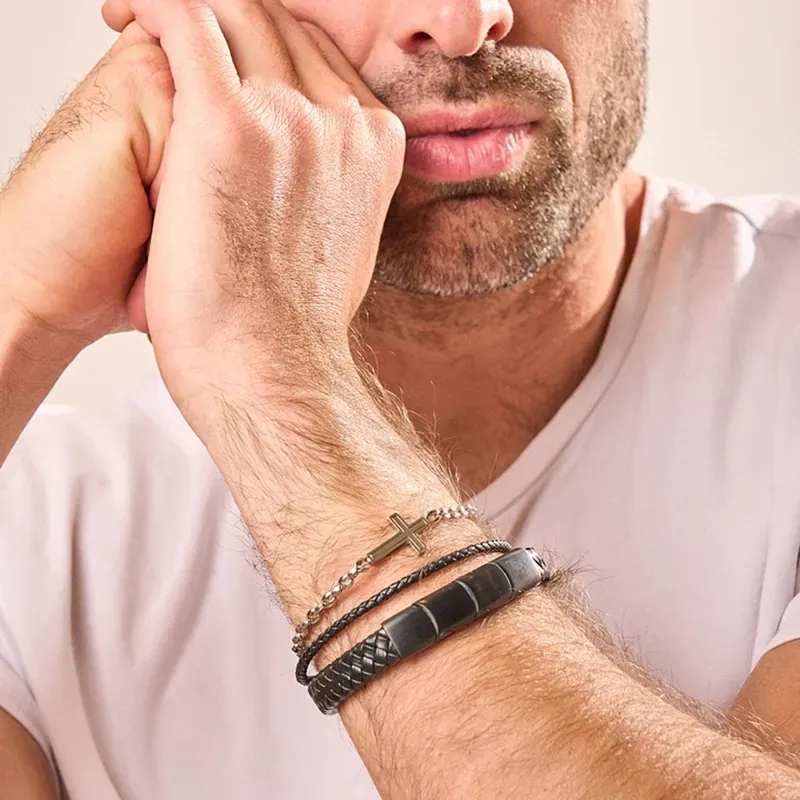  Pulseira Homem Espiga Thin Preto | Estilo Minimalista e Moderno