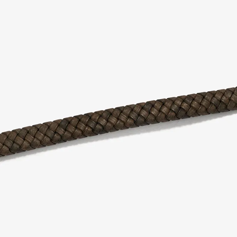 Pulseira Homem Trama Chocolate/Prateada | Couro de Alta Qualidade