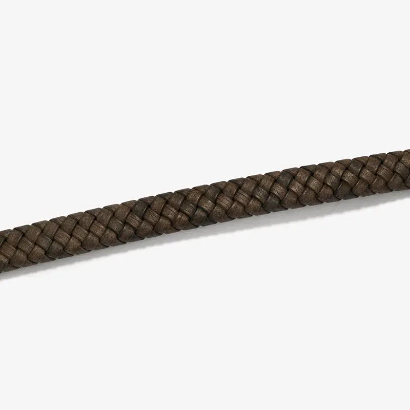 Pulseira Homem Trama Chocolate/Preto | Couro e Aço Modernos