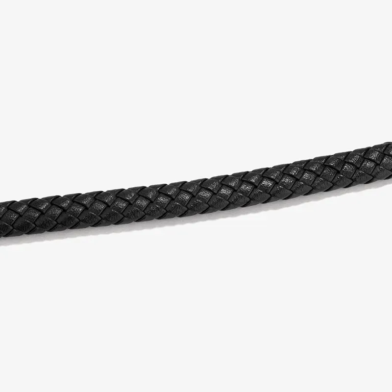 Pulseira Homem Trama Preto/Prateada | Couro e Aço Atemporais