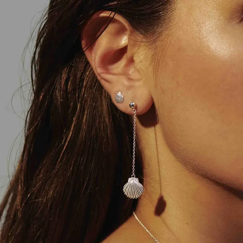 Piercing de Botão Prateado SHELL Radiant Mulher Prata de lei