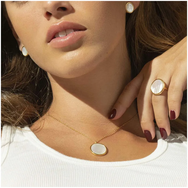 Anel redondo dourado com pérola MOTHER OF PEARL Radiant