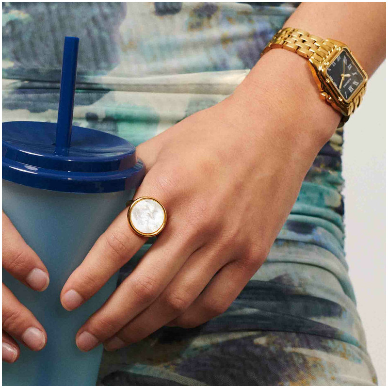 Anel redondo dourado com pérola MOTHER OF PEARL Radiant