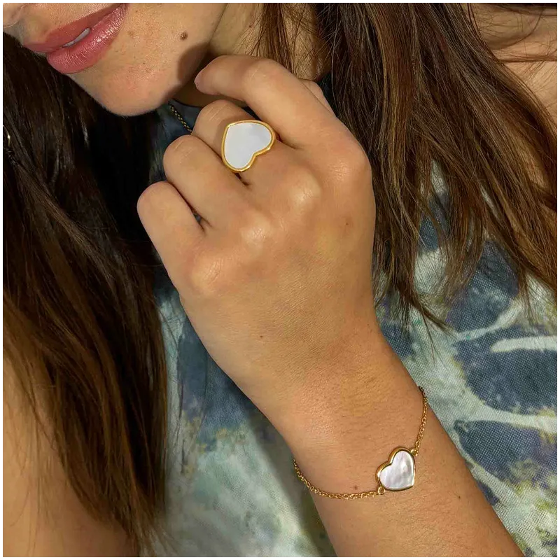 Pulseira Coração Madrepérola Dourada