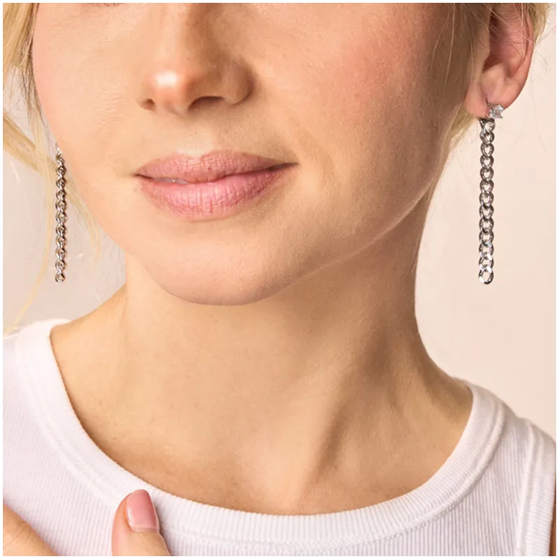 Brincos Mulher Compridos Gaga prateados | Design Moderno