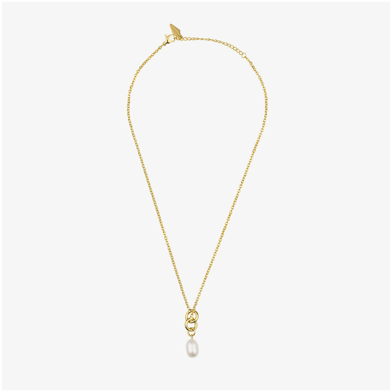 Colar Mulher Emily dourado | Design Dourado com Pérola Central