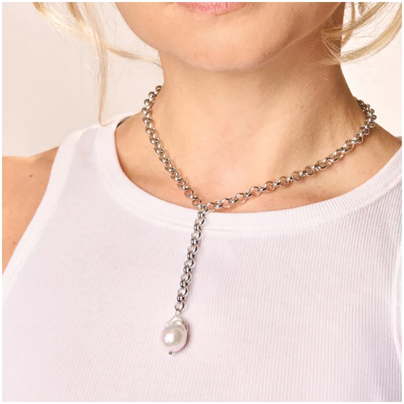 Colar Comprido Mulher Emily prateado | Design em Aço Prateado