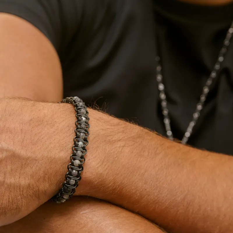 Pulseira de Homem Ulises com Pedras Pretas | Radiant